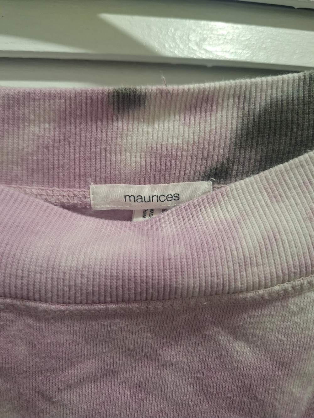 Maurices Lavender and Gray Tie-Dye Ribbed Crewneck Sweatshirt